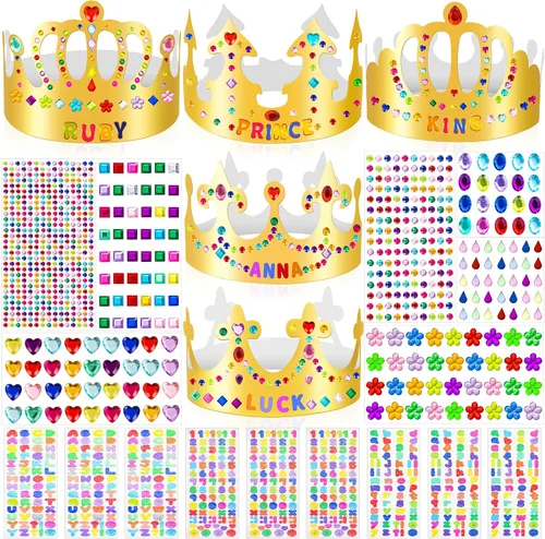 Vista 9 de Coronas de papel doradas, coronas de rey de cumpleaños de bricolaje para decorar, coronas de papel de príncipe y princesa para la clase escolar