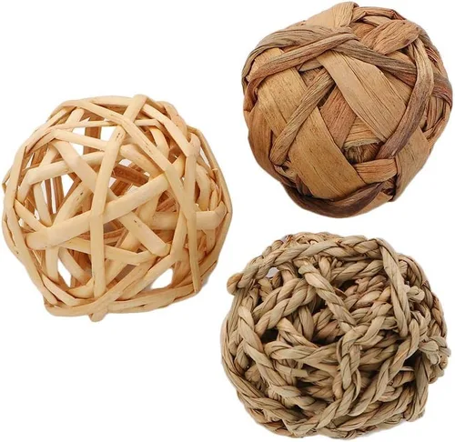 Vista 9 de Juguetes masticables para actividades de animales pequeños, conejos, pájaros, loros, jugar con bolas de ratán de mimbre para chinchilla, conejillo