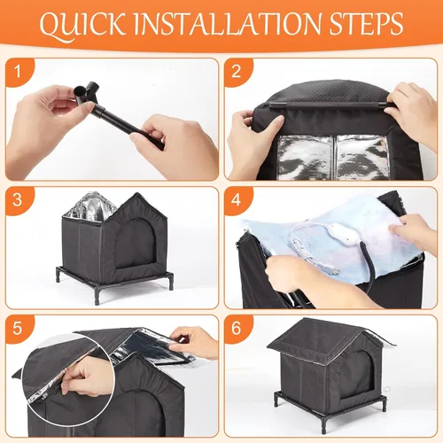 Vista 7 de Casa para gatos climatizada para exteriores para invierno, refugio para gatos extremadamente aislado y resistente a la intemperie con puerta