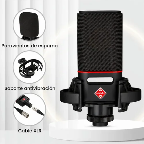Vista 7 de XLR Micrófono de condensador cardioide XLR con diafragma grande de 0.98 pulgadas para computadora PC Metal Micrófono de estudio profesional
