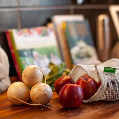 Vista 8 de 12+1 bolsas reutilizables para productos alimenticios, lavables, bolsas de malla de algodón orgánico, doble costura y peso de tara, bolsas de malla