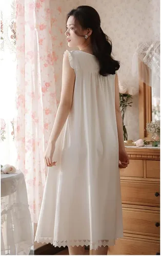 Vista 3 de Sharebeauty Camisón de algodón estilo princesa victoriana para mujer, ropa de dormir vintage