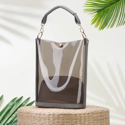 Vista 4 de KOOIJNKO Bolsos semitransparentes, bolsa de hombro transparente para playa, 2 en 1 bolsa