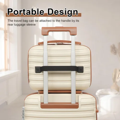 Vista 3 de Joyway Maleta de mano extensible de 20 pulgadas con rueda giratoria, juego de equipaje de carcasa dura de 4 piezas con bloqueo TSA (blanco marrón)