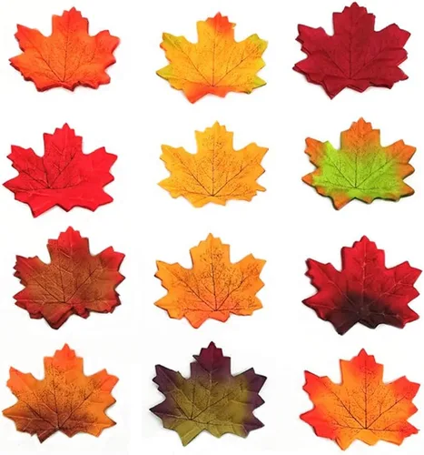 Vista 2 de 500 hojas de arce artificiales de otoño, hojas de arce artificiales a granel para manualidades, bodas, festivales, decoraciones de fiesta de Acción
