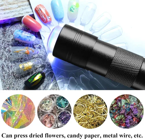Vista 5 de Luz UV portátil de mano para uñas de gel, mini lámpara de uñas UV LED con sello de punta francesa cabeza de silicona, pequeña lámpara para Uñas U V