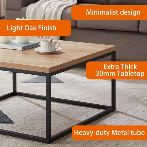 Vista 4 de CENSI - Mesa de centro cuadrada de roble natural de 30 pulgadas Extra Thick 1.2" Honey-comb Wood Top, Minimalist Modern Industrial, Cocktail