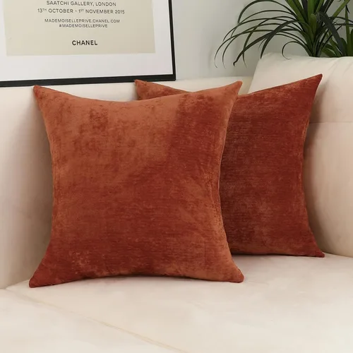 Vista 46 de Jeneoo Juego de 2 fundas de almohada decorativas de chenilla roja brillante para sofá, fundas de almohada cuadradas súper suaves estilo granja Rojo