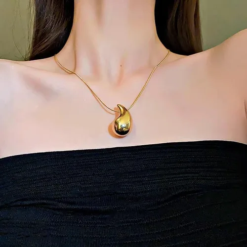 Vista 4 de Collar de lágrima, aretes gruesos de oro con forma de gota de agua para mujeres y niñas, collar con colgante de gota de agua, regalo de joyería