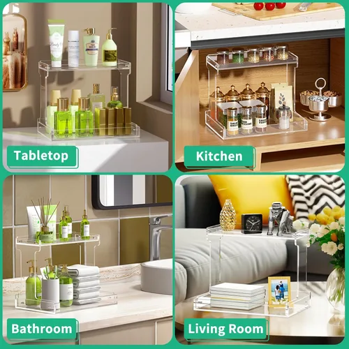 Vista 6 de NPPLUS Organizador de encimera de baño, estante de almacenamiento de acrílico transparente de 2 niveles para organizador de encimera de baño