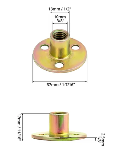 Vista 6 de QWORK Tuerca de placa de hierro de 3/8 "-16, juego de 25 piezas tuerca en T con base redonda de acero al carbono, tuercas en T de acero al carbono