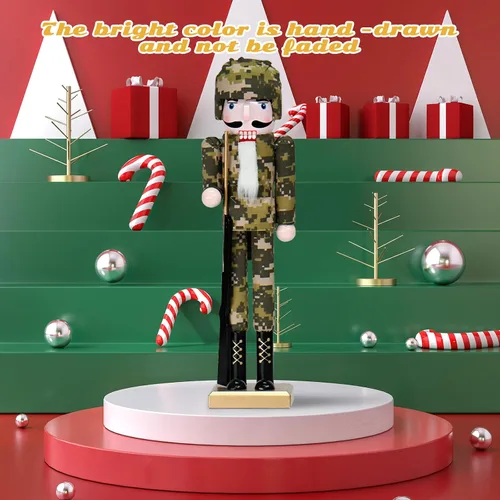 Vista 6 de Soldados Americanos Cascanueces Decoraciones Navideñas - Figuras de Madera Hechas a Mano de 15 Pulgadas con Camuflaje Temática Navideña para Mesa