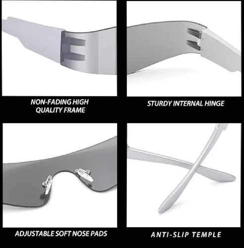 Vista 6 de Haygafe Gafas de sol envolventes de moda para mujeres y hombres sin montura futuristas Y2K a la moda planas gafas de sol UV400