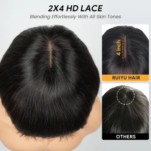 Vista 2 de Straight Human Hair Wigs with Bangs 180% Density 2x4 Lace Front Wigs with Bangs Closure Wear and Go Glueless Wigs 100% Brazilian Virgin Human Hair