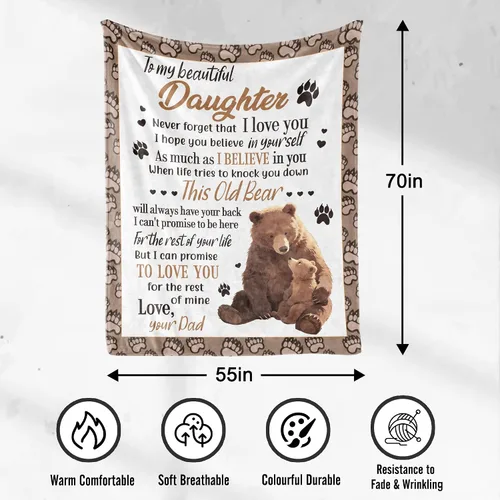 Vista 4 de UFOORO Manta para hija, manta de forro polar suave con diseño de oso abrazo de oso, regalo sincero de padre a hija, el mejor regalo para hijas