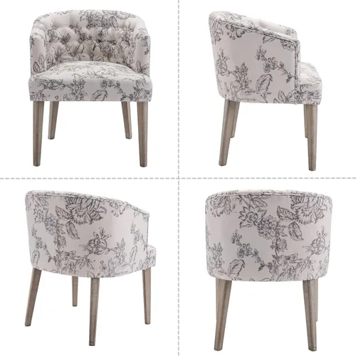Vista 4 de DUOMAY Juego de 2 sillas de comedor modernas copetudas, silla auxiliar tapizada de lino, cómoda silla de barril con patas de madera para el hogar
