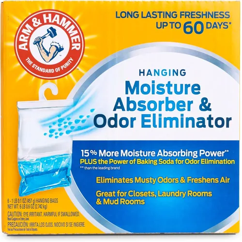 Vista 9 de Arm & Hammer Absorbedor de humedad colgante y eliminador de olores, 16.1 onzas, paquete de 6, explosión limpia, absorbentes de humedad para armario