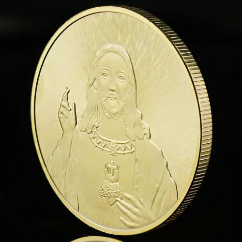 Vista 4 de Moneda Cristo Moneda Jesús de Nazaret Monedas Predicador Dios Hijo Recuerdo Mesías Novedad Chapado en Oro