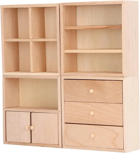 Vista 8 de Juego de 4 gabinetes de casa de muñecas de 1/12, diseño simple, práctico y realista en miniatura, casa de muñecas