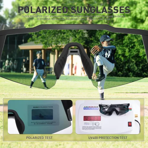 Vista 5 de KAPVOE Youth Polarized Sports Sunglasses Kids Baseball Softball Cycling Glasses UV400 Protection for Boys Girls Age 6-12