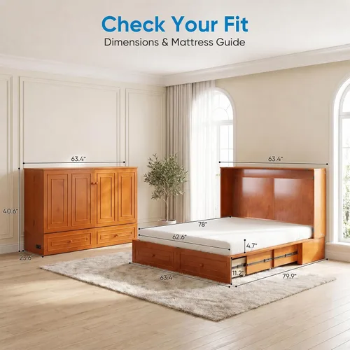 Vista 5 de Mjkone Murphy - Cama de gabinete con colchón plegable de tres piezas Cereza