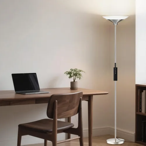 Vista 7 de Lámpara de pie Torchiere plateada metalizada, lámpara de pie LED regulable de 30 W con control remoto/botón, 1800 lm, 3000-6500 K, luz de poste