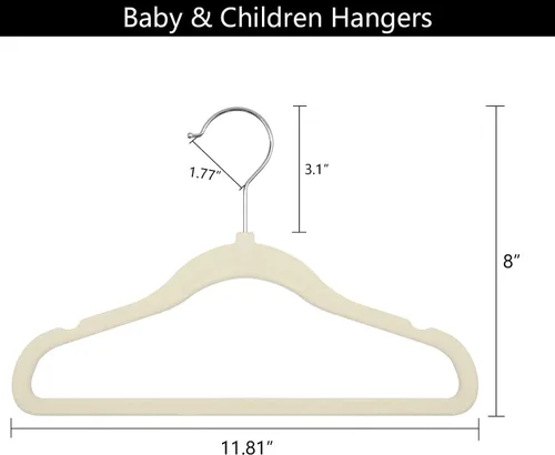 Vista 2 de GoodtoU Perchas de Terciopelo para Niños y Bebés Perchas para Armario Paquete de 20 Perchas Antideslizantes Infantiles Beige