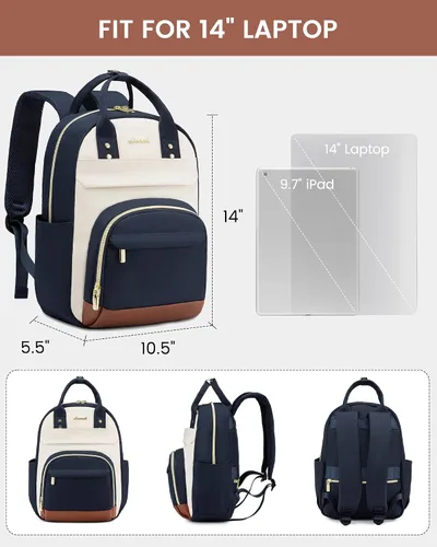 Vista 3 de LOVEVOOK Mini mochila para mujer, elegante mochila impermeable, Drak Azul-beige-marrón, Mochila