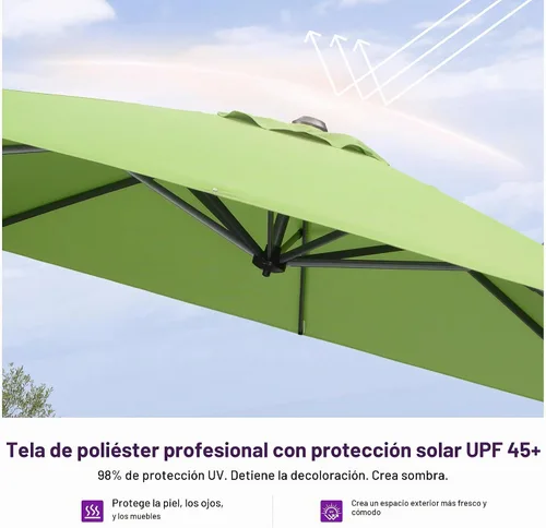 Vista 5 de PURPLE LEAF Sombrilla de patio de 8 pies para exteriores, sombrilla voladiza cuadrada de aluminio con rotación de 360 grados para jardín, terraza