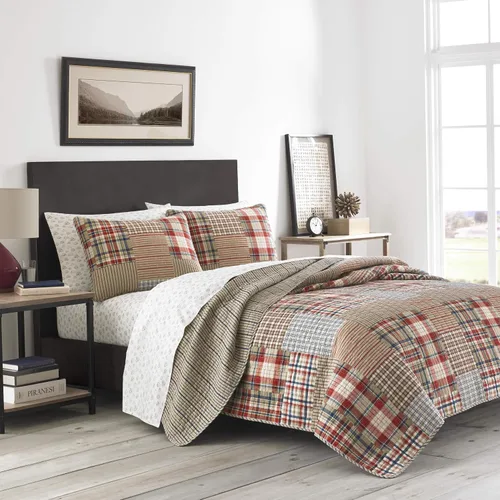 Vista 13 de Eddie Bauer - Juego de edredón twin, ropa de cama de algodón naturalmente suave con una sensación ligera para comodidad durante todo el año Marrón