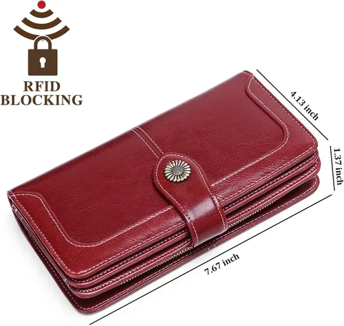Vista 3 de FALAN MULE Cartera de cuero genuino RFID bloqueo gran capacidad Trifold señoras cartera.