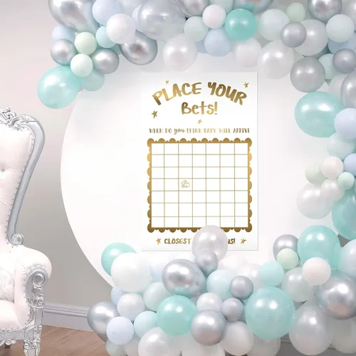 Vista 5 de Geyee Decoraciones de baby shower, juego de ducha con predicción neutra para fecha de nacimiento, grande, divertido letrero de calendario de bebé