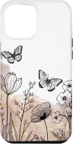 Vista 24 de iPhone 11 Minimal Flowers Butterflies Boho Floral Lindo Estético Funda
