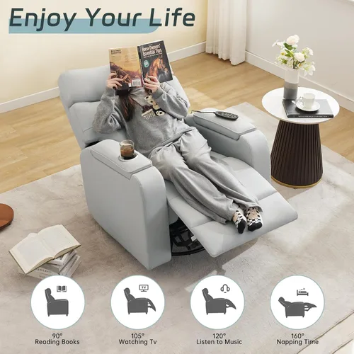 Vista 8 de Rocker - Silla reclinable para cuarto de bebé, mecedora giratoria con calor y masaje, para sala de estar, color gris Gris cuero