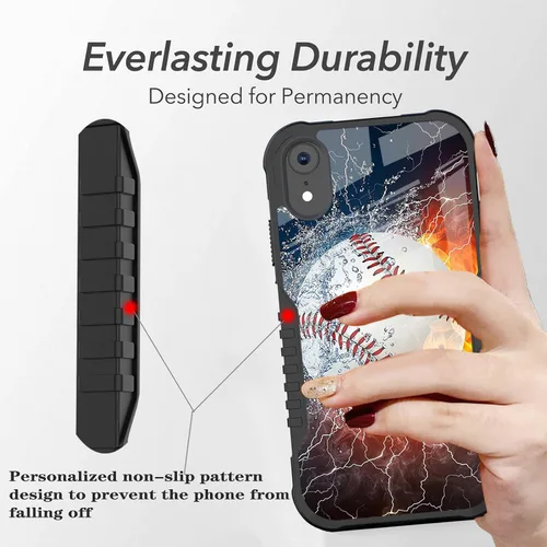 Vista 3 de Funda compatible con iPhone XR para hombres y niños, resistente a los golpes, funda de policarbonato duro de silicona suave, resistente a