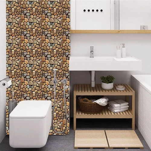 Vista 4 de Paneles de pared 3D de rocas, 10 unidades, paneles de pared 3D autoadhesivos, papel tapiz 3D de PVC para decoración de pared interior, baño