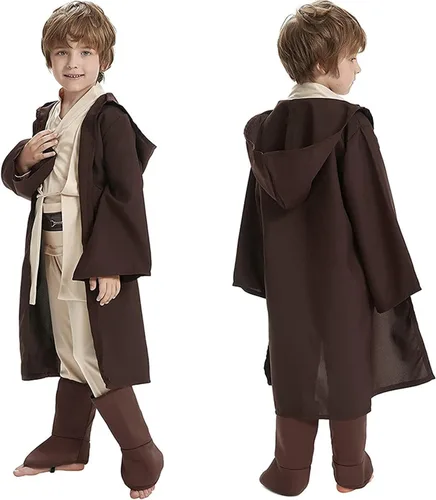 Vista 2 de KDVOG Disfraz de caballero tipo túnica con capucha, pantalones y cinturón para disfraz, disfraz de cosplay para Halloween