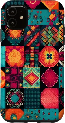 Vista 8 de Inspirado en el edredón de retazos para iPhone 16 Amante del acolchado Funda bohemia colorida