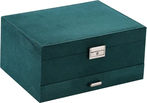 Vista 2 de ZUZOOQ ZUZ002A - Caja organizadora de joyas de terciopelo de 3 capas con cerradura para anillos collares aretes verde 94 x 67 x 43in