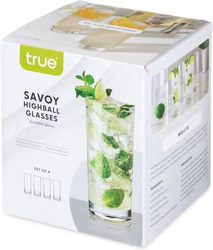 Vista 11 de Vasos altos True, juego de 4 vasos altos de vidrio para cócteles, mojito, té helado, jugos, agua con gas, vasos de cocina, vasos para bar en casa