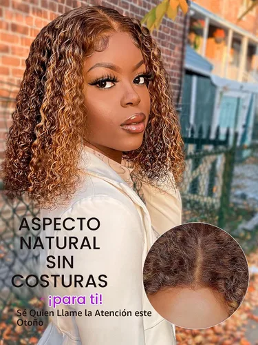 Vista 4 de LUVME HAIR Pelucas de cabello humano rizado marrón de 12 pulgadas, sin pegamento, precortada, con encaje frontal, prearrancado, 4/30, mezcla