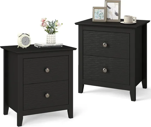 Vista 12 de KOMFOTT Mesita de noche con 2 cajones, mesita de noche de madera, mesa auxiliar moderna para sofá, mesa auxiliar compacta para dormitorio