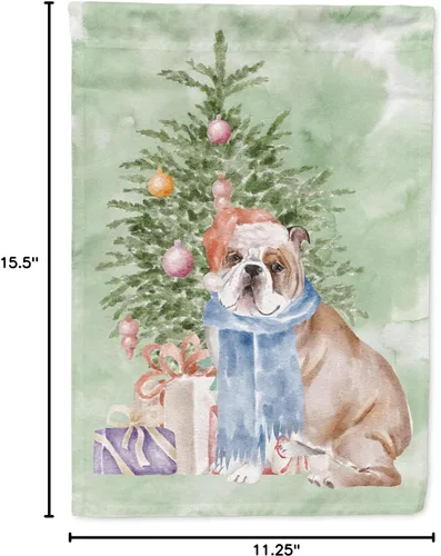 Vista 4 de Caroline's Treasures CK8213GF Bulldog Inglés #2 Regalos de Navidad y árbol de jardín Bandera de buzón Bandera decorativa para patio exterior, patio