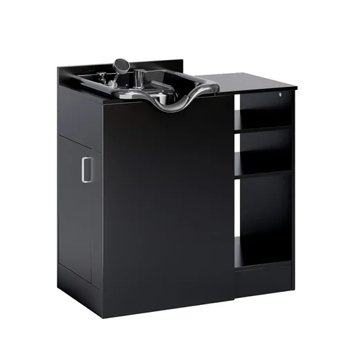 Vista 10 de OmySalon Cuenco de champú con gabinete, estación húmeda de salón con pulverizador, gabinete de champú, fregadero portátil para lavado de cabello