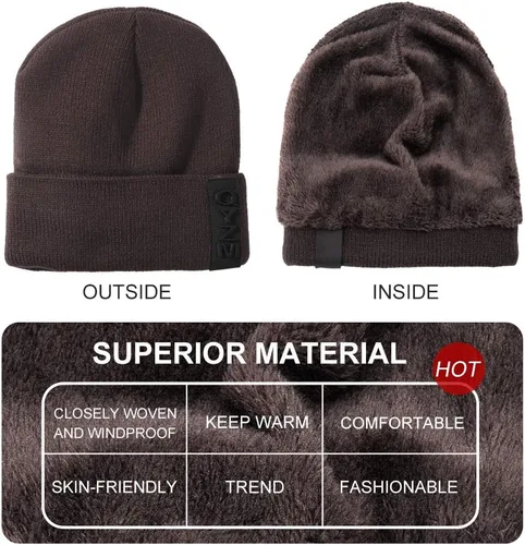 Vista 4 de Hongtellor Gorro de punto cálido y grueso para hombre, gorro de invierno unisex, Negro2