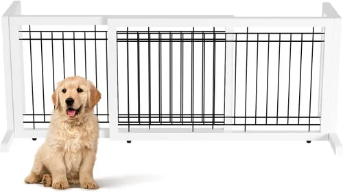 Vista 10 de Bonnlo - Puerta independiente para perros, de 39 a 68 pulgadas de ancho, para chimenea, escaleras, puertas, valla de metal ajustable para mascotas