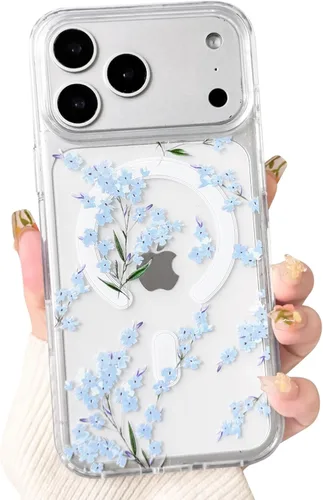 Vista 54 de NITITOP Funda magnética transparente compatible con iPhone 14 Plus/15 Plus, compatible con MagSafe lindas flores, hojas florales para mujeres