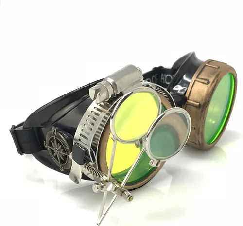 Vista 20 de Lentes estilo victoriano Steampunk con diseño de brújula, lentes de colores y lupa ocular