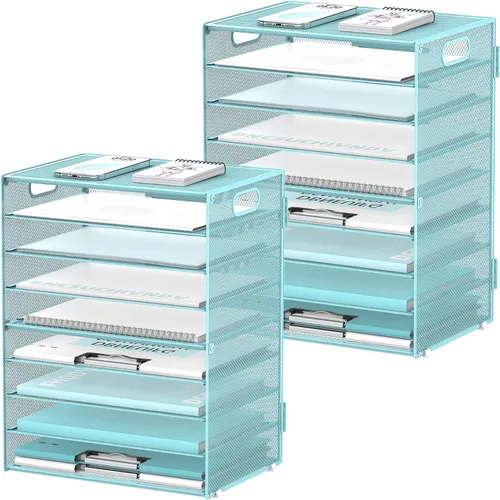 Vista 7 de DALTACK - Organizador de escritorio con bandeja de cartas de 9 niveles con asas, organizador de archivos de malla, organizador de escritorio
