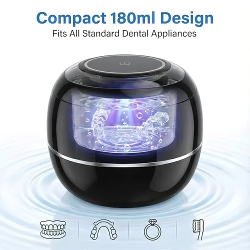 Vista 6 de Máquina limpiadora ultrasónica de retenedor, negro, 42KHZ para dentadura, cabezales de cepillo de dientes, joyas, frenos, temporizador digital con 2